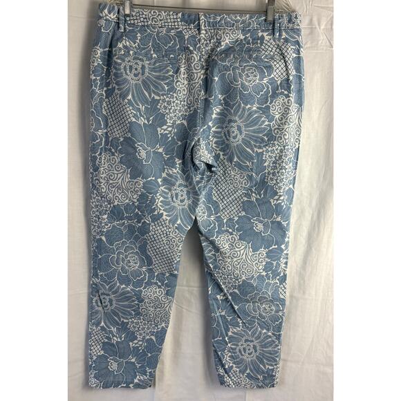 Talbots Relaxed Chino Pants 14 Floral Print Blue Colorful All Over Print - Picture 2 of 7
